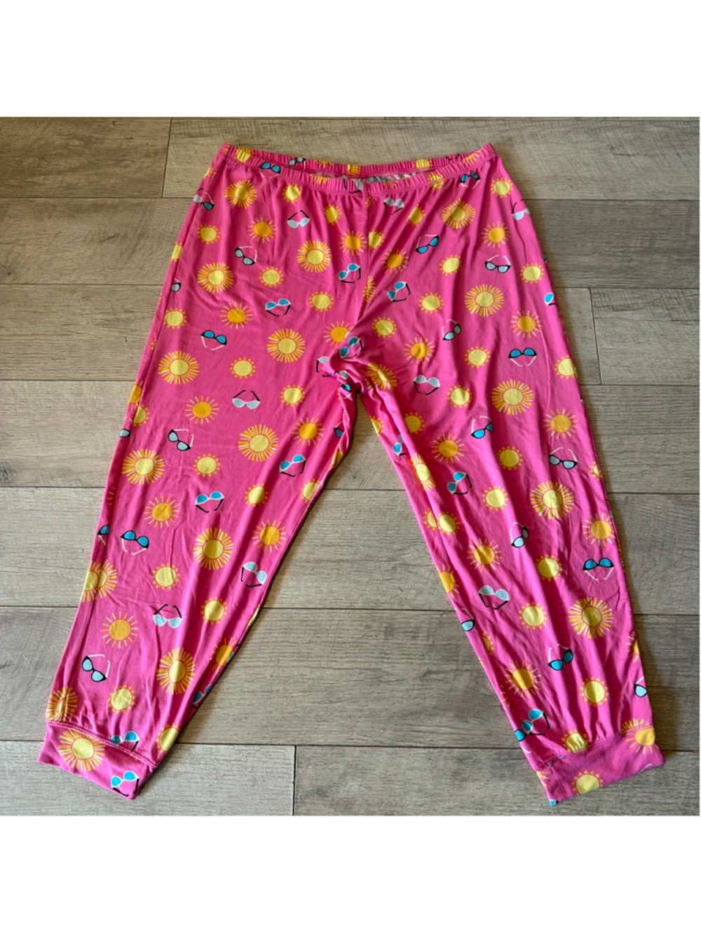 Women's Secret Treasures Pajama Pants XL Pink Yellow Sun Sunglasses Print